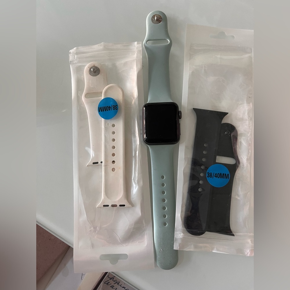 SERIES 3 APPLE WATCH WITH BLUE, WHITE & BLACK BAND